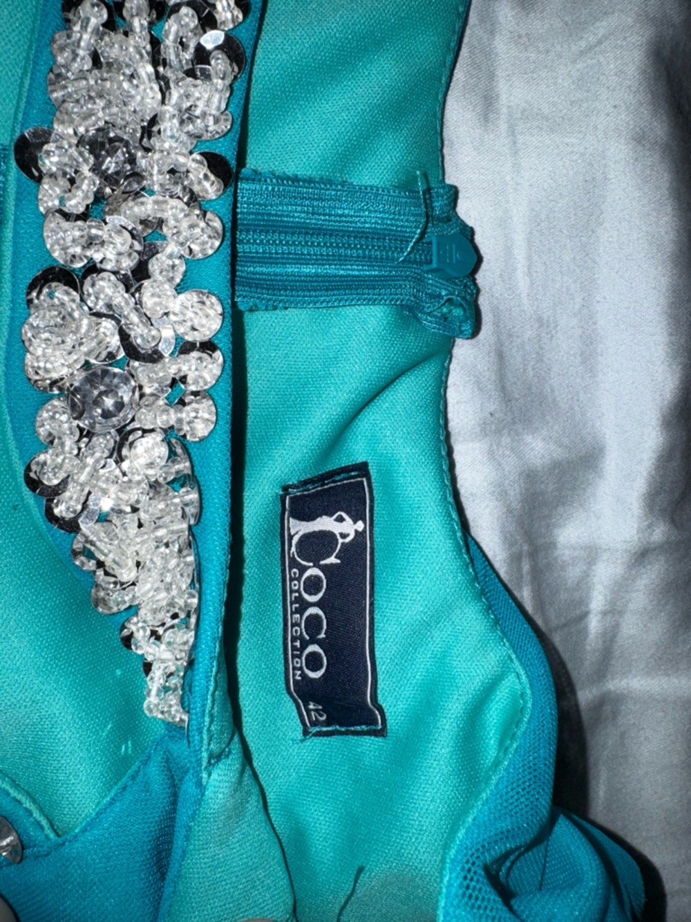 Coco Teal Embellished Waist Evening Gown - Picture 7 of 11